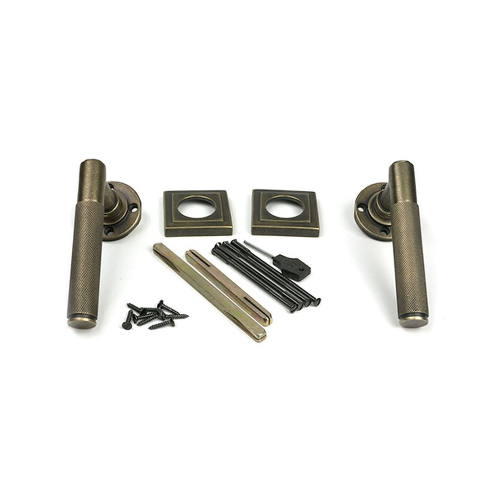 High quality images of the From The Anvil - Burnished Brass Brompton Lever on Rose Set (Square) | Sku. Anvil-52436 | available to order from Trade Door Handles, quick delivery at discounted prices.