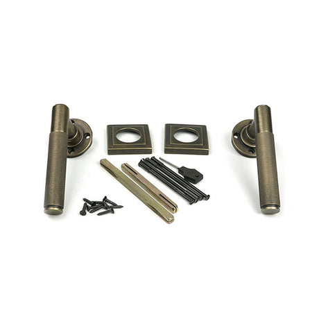 High quality images of the From The Anvil - Burnished Brass Brompton Lever on Rose Set (Square) | Sku. Anvil-52436 | available to order from Trade Door Handles, quick delivery at discounted prices.