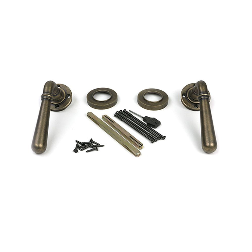 High quality images of the From The Anvil - Burnished Brass Newbury Lever on Rose Set (Plain) | Sku. Anvil-52437 | available to order from Trade Door Handles, quick delivery at discounted prices.