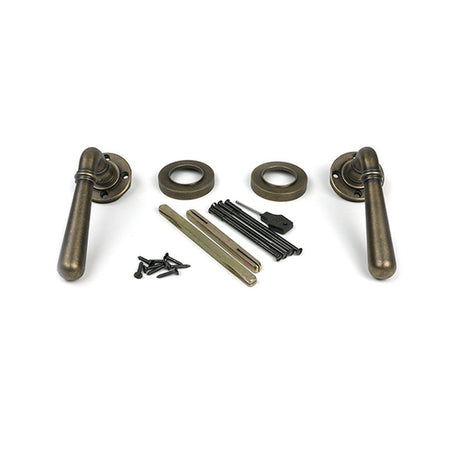 High quality images of the From The Anvil - Burnished Brass Newbury Lever on Rose Set (Plain) | Sku. Anvil-52437 | available to order from Trade Door Handles, quick delivery at discounted prices.