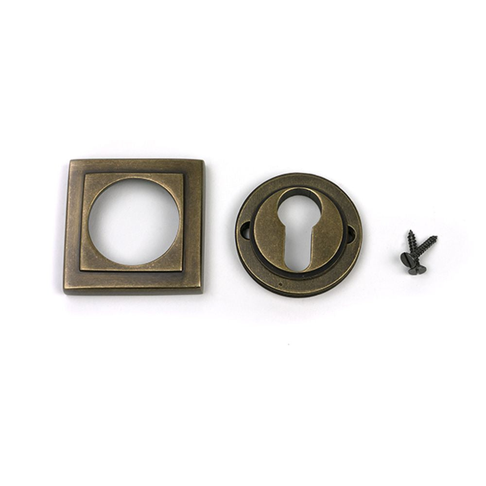 High quality images of the From The Anvil - Burnished Brass Round Euro Escutcheon (Square) | Sku. Anvil-52450 | available to order from Trade Door Handles, quick delivery at discounted prices.