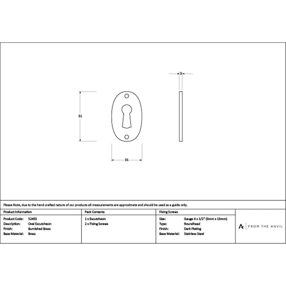 High quality images of the From The Anvil - Burnished Brass Oval Escutcheon | Sku. Anvil-52455 | available to order from Trade Door Handles, quick delivery at discounted prices.