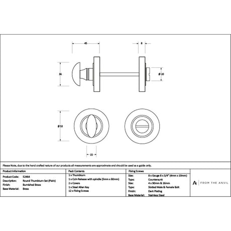 High quality images of the From The Anvil - Burnished Brass Round Thumbturn Set (Plain) | Sku. Anvil-52464 | available to order from Trade Door Handles, quick delivery at discounted prices.