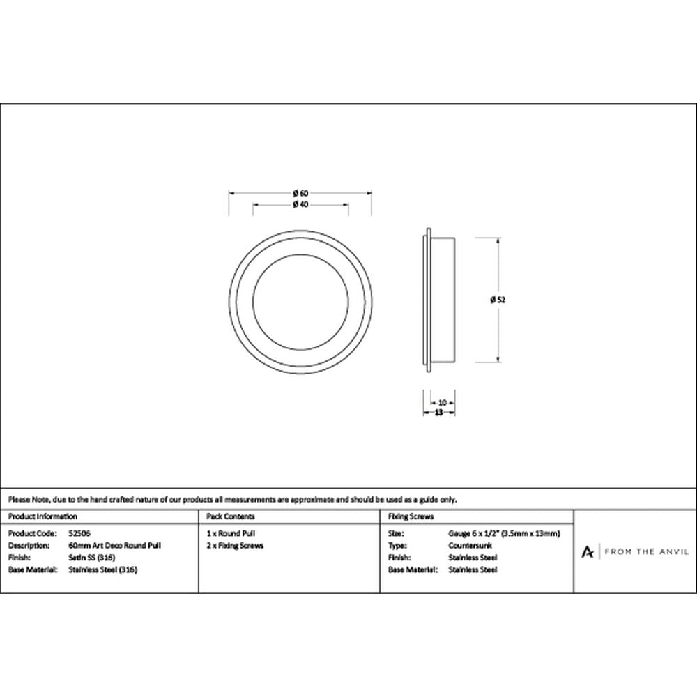 High quality images of the From The Anvil - Satin Marine SS (316) 60mm Art Deco Round Pull | Sku. Anvil-52506 | available to order from Trade Door Handles, quick delivery at discounted prices.