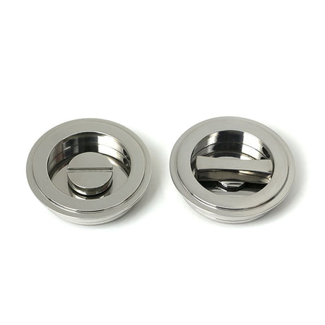 High quality images of the From The Anvil - Polished Marine SS (316) 60mm Art Deco Round Pull - Privacy Set | Sku. Anvil-52513 | available to order from Trade Door Handles, quick delivery at discounted prices.