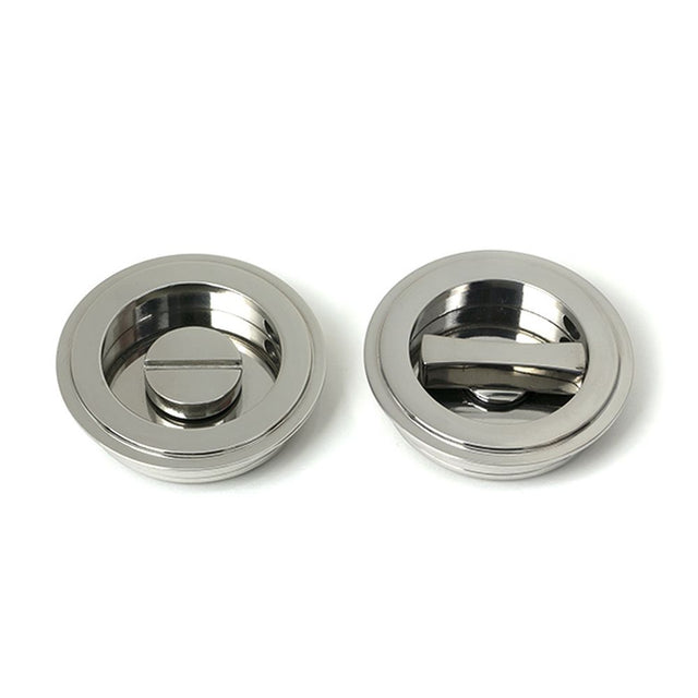 High quality images of the From The Anvil - Polished Marine SS (316) 60mm Art Deco Round Pull - Privacy Set | Sku. Anvil-52513 | available to order from Trade Door Handles, quick delivery at discounted prices.