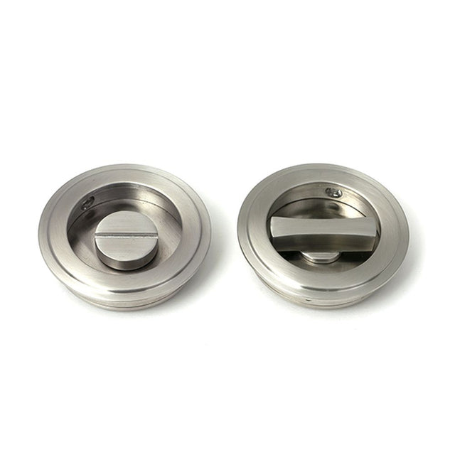 High quality images of the From The Anvil - Satin Marine SS (316) 60mm Art Deco Round Pull - Privacy Set | Sku. Anvil-52514 | available to order from Trade Door Handles, quick delivery at discounted prices.