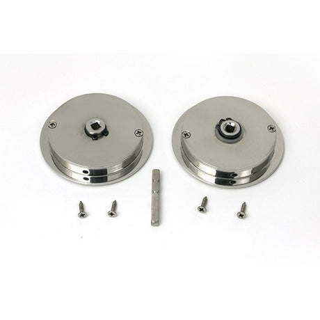 High quality images of the From The Anvil - Polished Marine SS (316) 75mm Art Deco Round Pull - Privacy Set | Sku. Anvil-52515 | available to order from Trade Door Handles, quick delivery at discounted prices.