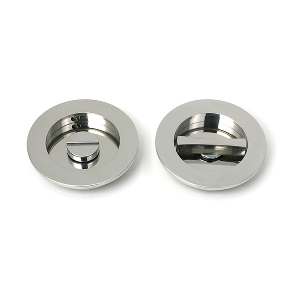 High quality images of the From The Anvil - Polished Marine SS (316) 75mm Plain Round Pull - Privacy Set | Sku. Anvil-52519 | available to order from Trade Door Handles, quick delivery at discounted prices.