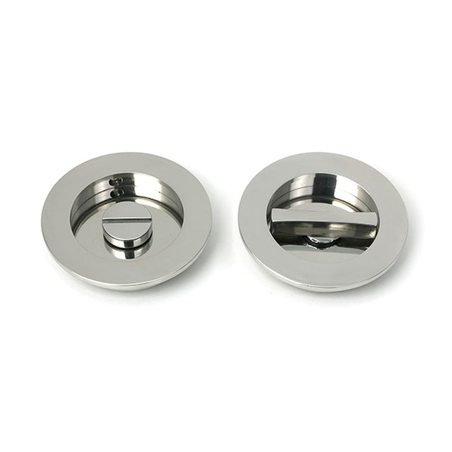 High quality images of the From The Anvil - Polished Marine SS (316) 75mm Plain Round Pull - Privacy Set | Sku. Anvil-52519 | available to order from Trade Door Handles, quick delivery at discounted prices.