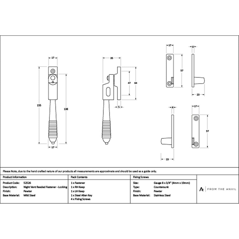 High quality images of the From The Anvil - Pewter Night-Vent Locking Reeded Fastener | Sku. Anvil-52526 | available to order from Trade Door Handles, quick delivery at discounted prices.