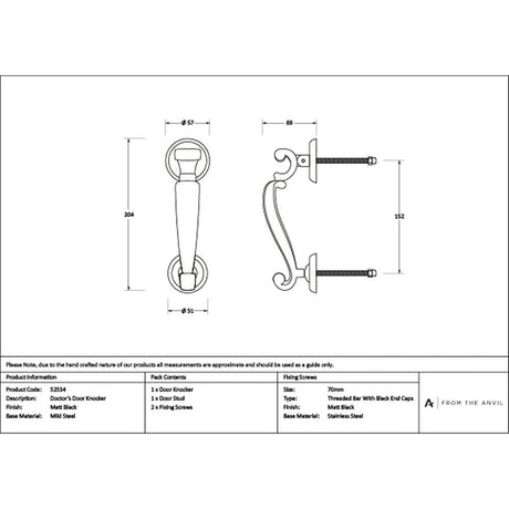 High quality images of the From The Anvil - Matt Black Doctors Door Knocker | Sku. Anvil-52534 | available to order from Trade Door Handles, quick delivery at discounted prices.