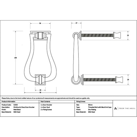 High quality images of the From The Anvil - Matt Black Slimline Art Deco Door Knocker | Sku. Anvil-52535 | available to order from Trade Door Handles, quick delivery at discounted prices.