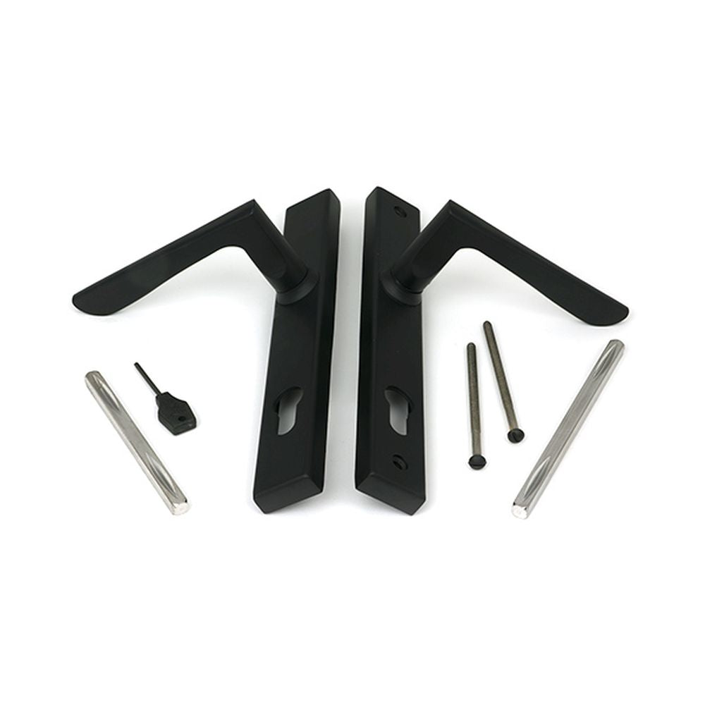 High quality images of the From The Anvil - Matt Black Eaton Slimline Lever Espag. Lock Set | Sku. Anvil-52606 | available to order from Trade Door Handles, quick delivery at discounted prices.