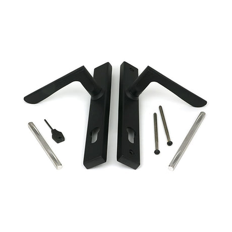 High quality images of the From The Anvil - Matt Black Eaton Slimline Lever Espag. Lock Set | Sku. Anvil-52606 | available to order from Trade Door Handles, quick delivery at discounted prices.