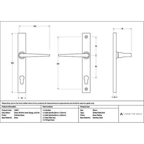 High quality images of the From The Anvil - Polished Brass Eaton Slimline Lever Espag. Lock Set | Sku. Anvil-52607 | available to order from Trade Door Handles, quick delivery at discounted prices.