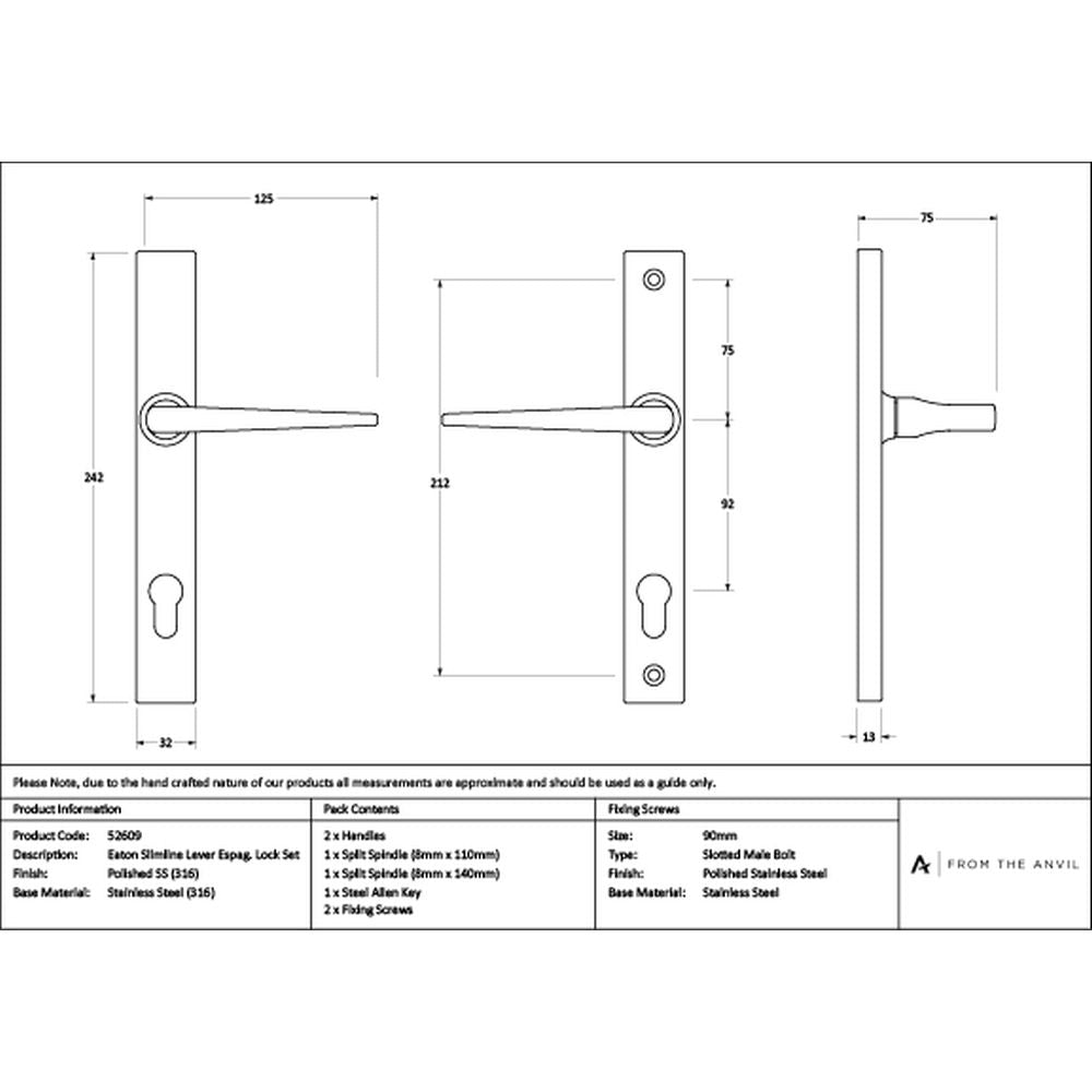 High quality images of the From The Anvil - Polished Marine SS (316) Eaton Slimline Lever Espag. Lock Set | Sku. Anvil-52609 | available to order from Trade Door Handles, quick delivery at discounted prices.