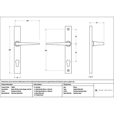 High quality images of the From The Anvil - Polished Marine SS (316) Eaton Slimline Lever Espag. Lock Set | Sku. Anvil-52609 | available to order from Trade Door Handles, quick delivery at discounted prices.