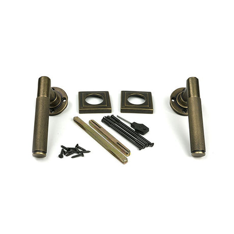High quality images of the From The Anvil - Burnished Brass Brompton Lever on Rose Set (Square) - Unsprung | Sku. Anvil-52639 | available to order from Trade Door Handles, quick delivery at discounted prices.