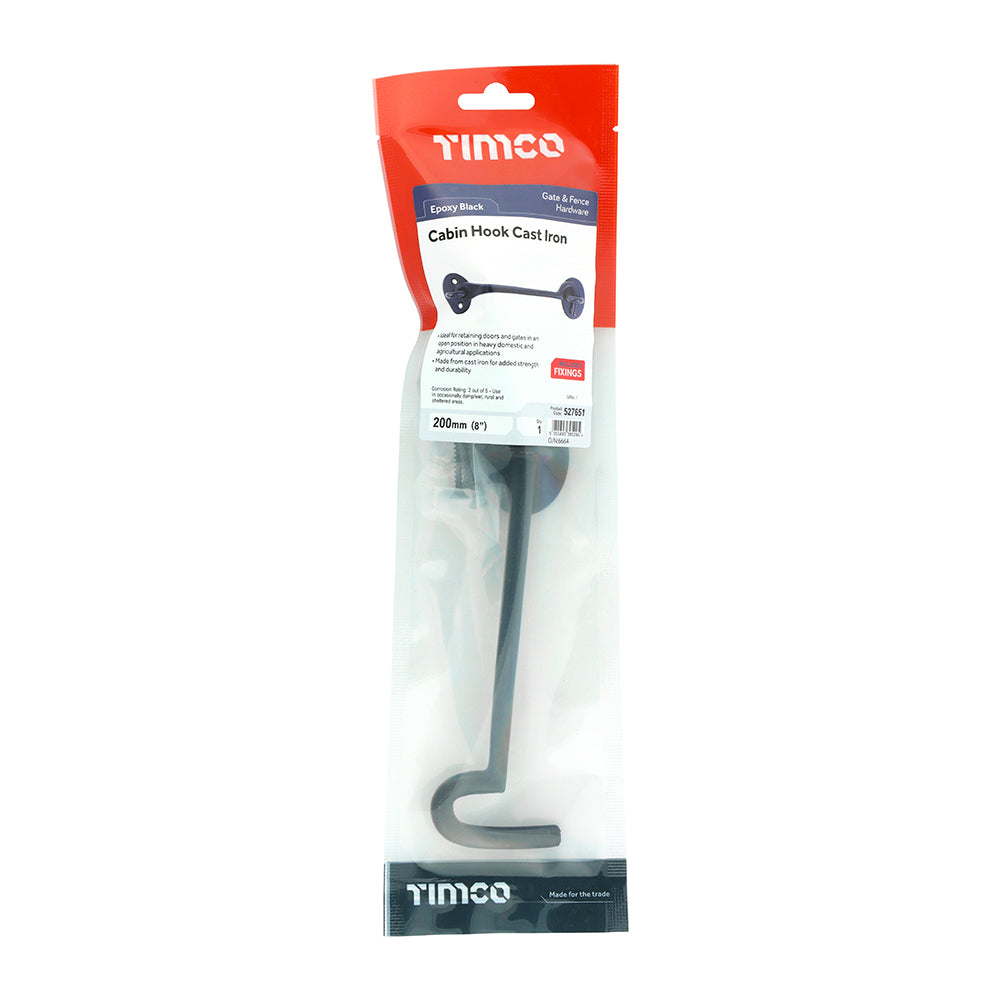 This is an image of Timco - Cabin Hooks - Black 8" (1 Each TIMpac) 527651