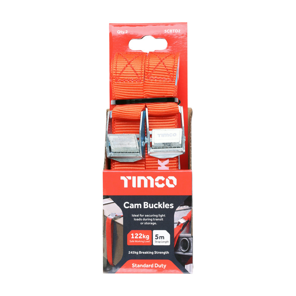 This is an image of Timco - Cam Buckles - Standard Duty 5m x 25mm (2 Pieces Box) 5CBTD2
