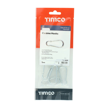 This is an image of Timco - Carbine Hooks - Zinc 5mm (5 Pieces TIMpac) 5CHP