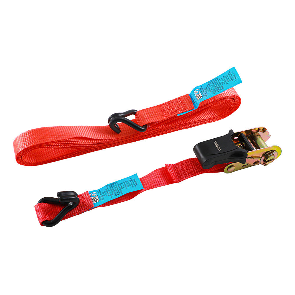 This is an image of Timco - Ratchet Straps - J Hook - Standard Duty 5m x 25mm (2 Pieces Box) 5RS2J