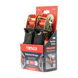 This is an image of Timco - Ratchet Straps - J Hook - Standard Duty 5m x 25mm (2 Pieces Box) 5RS2J