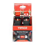 This is an image of Timco - Ratchet Straps - S Hook - Standard Duty 5m x 25mm (2 Pieces Box) 5RS2S