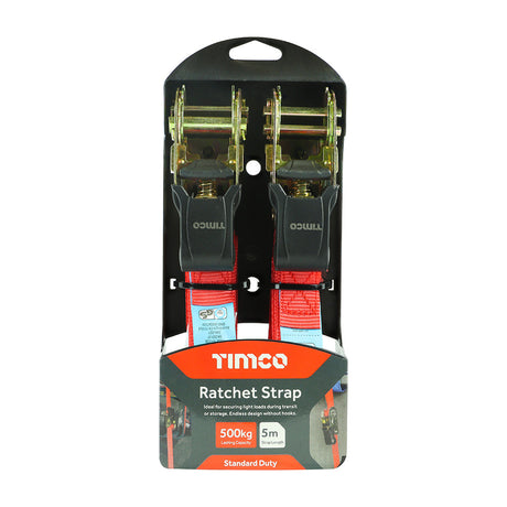 This is an image of Timco - Endless Ratchet Straps - Standard Duty 5m x 25mm (2 Pieces Pack) 5RSNH