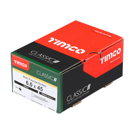 This is an image of Timco - Classic Multi-Purpose Screws - PZ - Double Countersunk - Yellow 6.0 x 45mm - (200 PCS Box) 60045CLAF