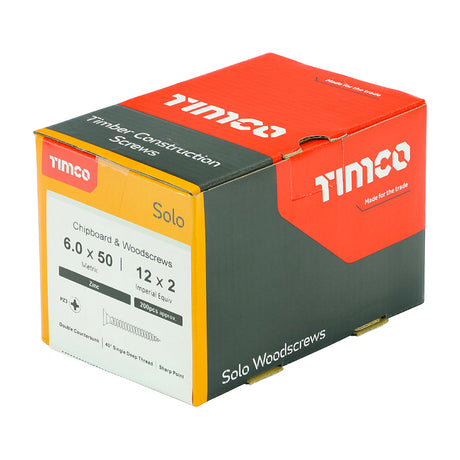 This is an image of Timco - Solo Chipboard & Woodscrews - PZ - Double Countersunk - Zinc 6.0 x 50mm - (200 PCS Box) 60050SOLOZ