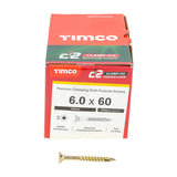 This is an image of Timco - C2 Clamp-Fix Screws - TX - Double Countersunk with Ribs - Twin-Cut - Yellow 6.0 x 60mm - (200 PCS Box) 60060C2C