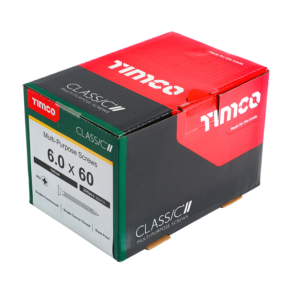 This is an image of Timco - Classic Multi-Purpose Screws - PZ - Double Countersunk - Yellow 6.0 x 60mm - (200 PCS Box) 60060CLAF