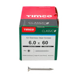 This is an image of Timco - Classic Multi-Purpose Screws - PZ - Double Countersunk - A2 Stainless Steel 6.0 x 60mm - (200 PCS Box) 60060CLASS