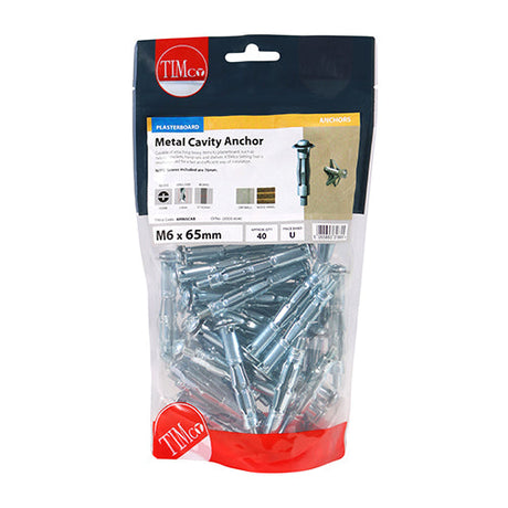 This is an image of Timco - Metal Cavity Anchors - Zinc M6 x 65 (70mm Screw) - (40 PCS TIMbag) 60065CAB