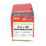 This is an image of Timco - C2 Clamp-Fix Screws - TX - Double Countersunk with Ribs - Twin-Cut - Yellow 6.0 x 80mm - (200 PCS Box) 60080C2C