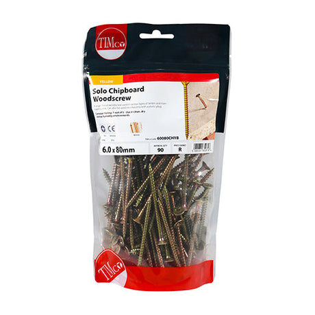 This is an image of Timco - Solo Woodscrews - PZ - Double Countersunk - Yellow 6.0 x 80mm - (90 PCS TIMbag) 60080CHYB