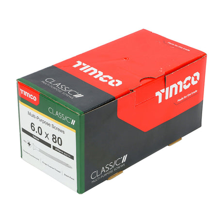 This is an image of Timco - Classic Multi-Purpose Screws - PZ - Double Countersunk - Yellow 6.0 x 80mm - (200 PCS Box) 60080CLAF