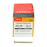 This is an image of Timco - Solo Chipboard & Woodscrews - PZ - Double Countersunk - Yellow 6.0 x 80mm - (200 PCS Box) 60080SOLOC