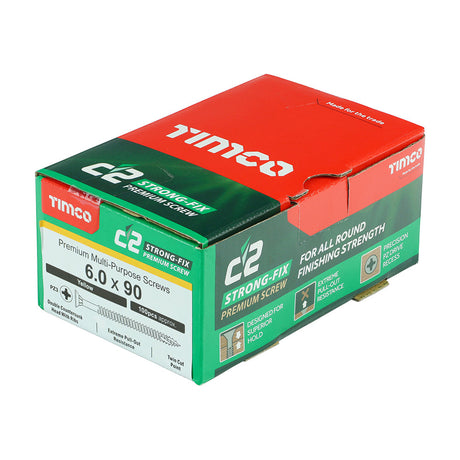 This is an image of Timco - C2 Strong-Fix Screws - PZ - Double Countersunk - Twin-Cut - Yellow 6.0 x 90mm - (100 PCS Box) 60090C2