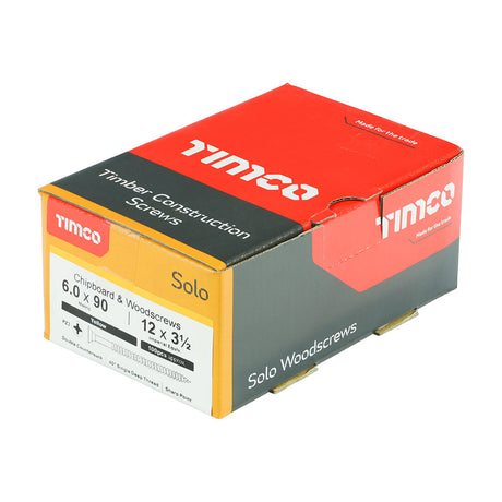 This is an image of Timco - Solo Chipboard & Woodscrews - PZ - Double Countersunk - Yellow 6.0 x 90mm - (100 PCS Box) 60090SOLOC