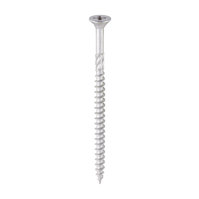 This is an image of Timco - C2 Exterior Strong-Fix Screws - PZ - Double Countersunk with Ribs - Twin-Cut - Silver 6.0 x 100mm - (100 PCS Box) 60100C2SBX