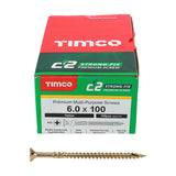 This is an image of Timco - C2 Strong-Fix Screws - PZ - Double Countersunk - Twin-Cut - Yellow 6.0 x 100mm - (100 PCS Box) 60100C2