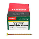 This is an image of Timco - Classic Multi-Purpose Screws - PZ - Double Countersunk - Yellow 6.0 x 100mm - (100 PCS Box) 60100CLAF