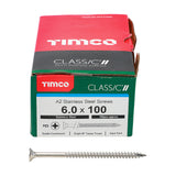 This is an image of Timco - Classic Multi-Purpose Screws - PZ - Double Countersunk - A2 Stainless Steel 6.0 x 100mm - (100 PCS Box) 60100CLASS