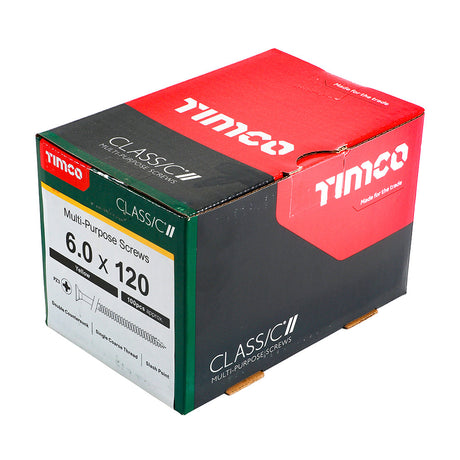 This is an image of Timco - Classic Multi-Purpose Screws - PZ - Double Countersunk - Yellow 6.0 x 120mm - (100 PCS Box) 60120CLAF
