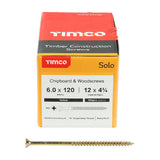 This is an image of Timco - Solo Chipboard & Woodscrews - PZ - Double Countersunk - Yellow 6.0 x 120mm - (100 PCS Box) 60120SOLOC