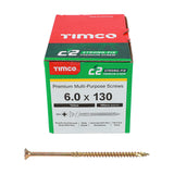 This is an image of Timco - C2 Strong-Fix Screws - PZ - Double Countersunk - Twin-Cut - Yellow 6.0 x 130mm - (100 PCS Box) 60130C2