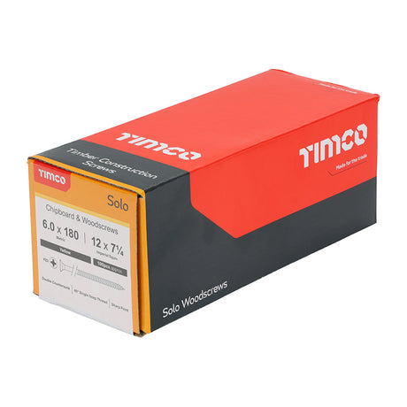 This is an image of Timco - Solo Woodscrews - PZ - Double Countersunk - Yellow 6.0 x 180mm - (100 PCS Box) 60180SOLOC